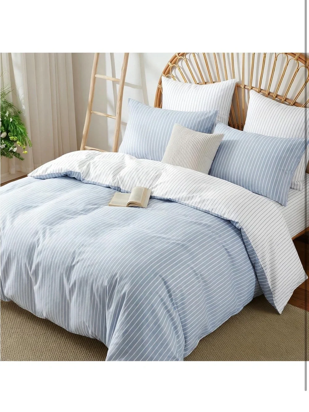 NEW Duvet Cover for 100% Cotton Bedding Set 3 Pieces Blue/White Stripe